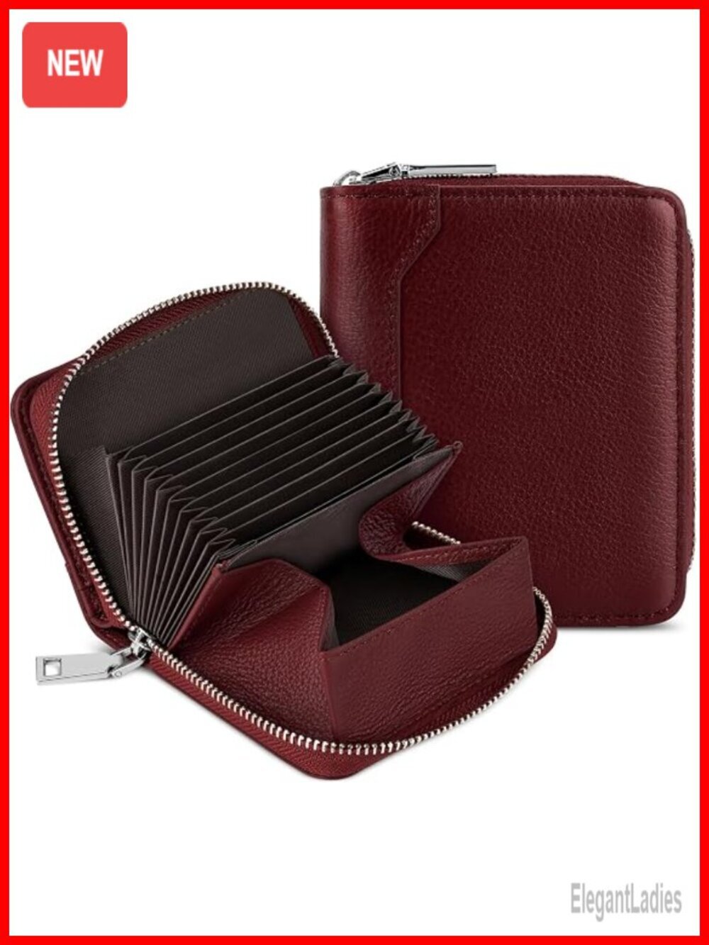Genuine Leather RFID Blocking Bifold Wallet with Zipper